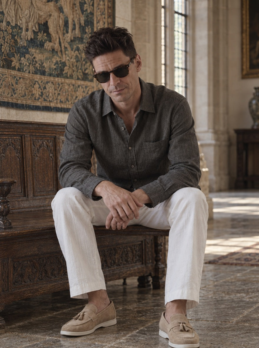 Camisa de lino — Camisa de lino gris - Modelo U detalle GPT.jpg